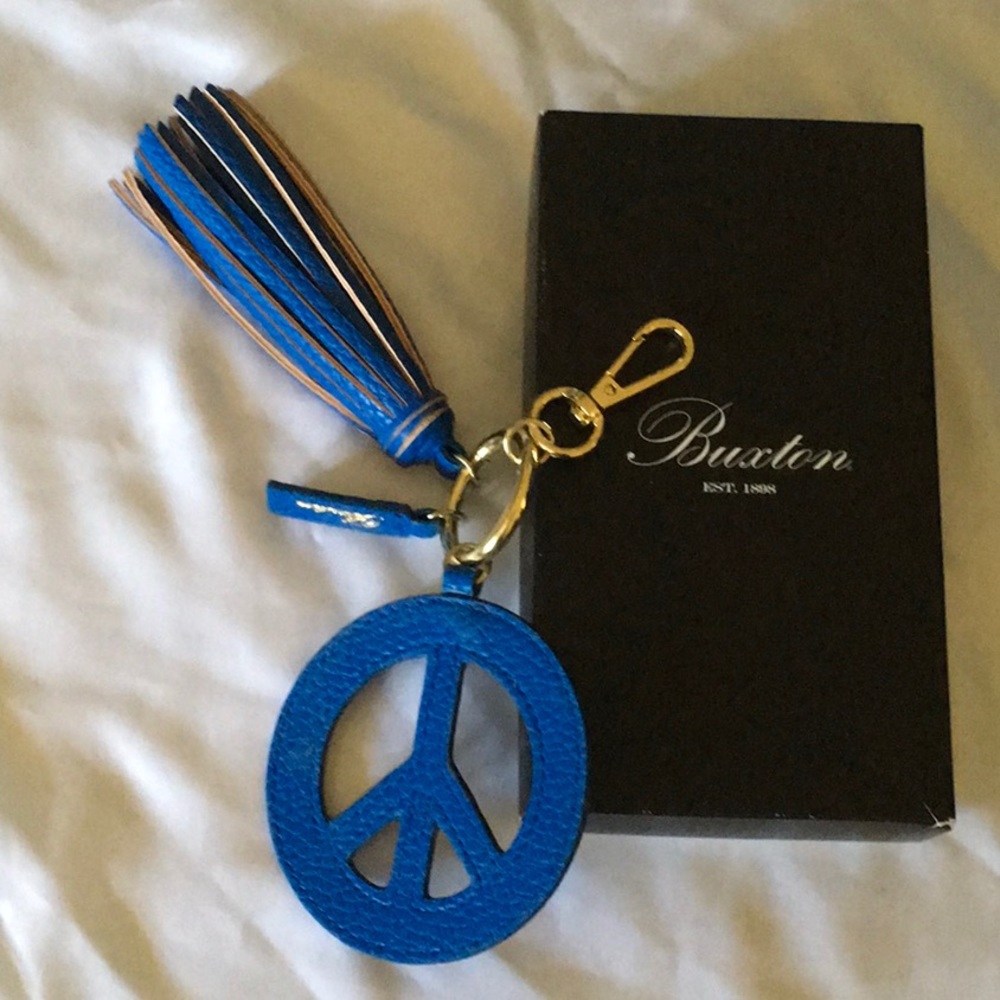 Buxton Leather Peace Keyring ‘Royal Blue’ NWOT